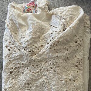 Johnny Was Embroidered Eyelet Cream Boho Tunic